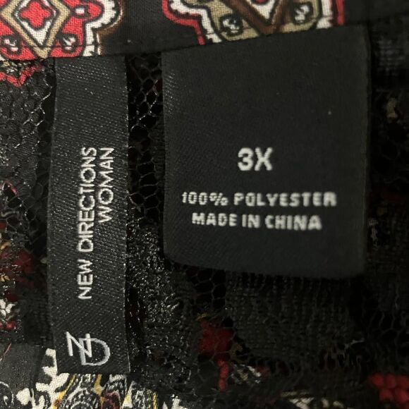 New Directions Women's 3X Spanish Goth Floral Boho Peasant Top Red Black Lace - Picture 4 of 8